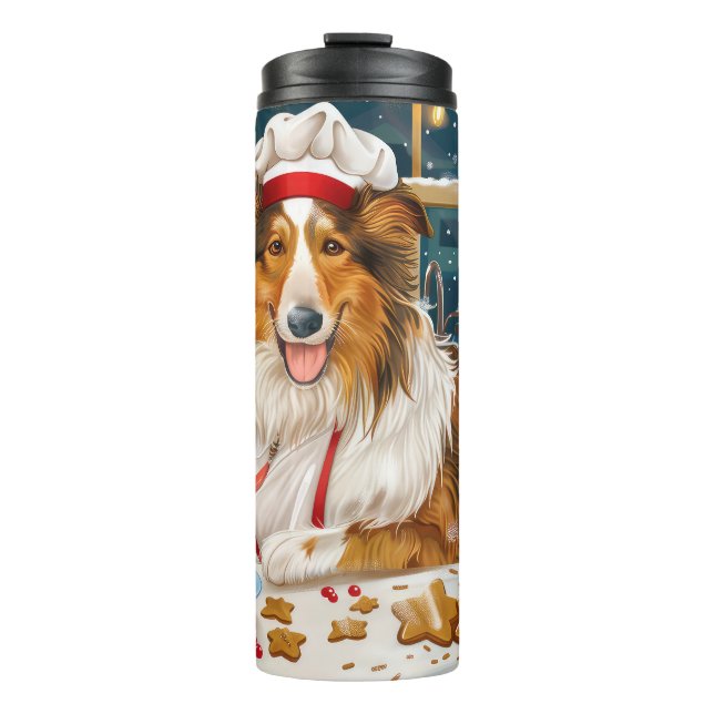 Collie Holiday Baking: Feierliche Weihnachten Thermosbecher (Vorderseite)