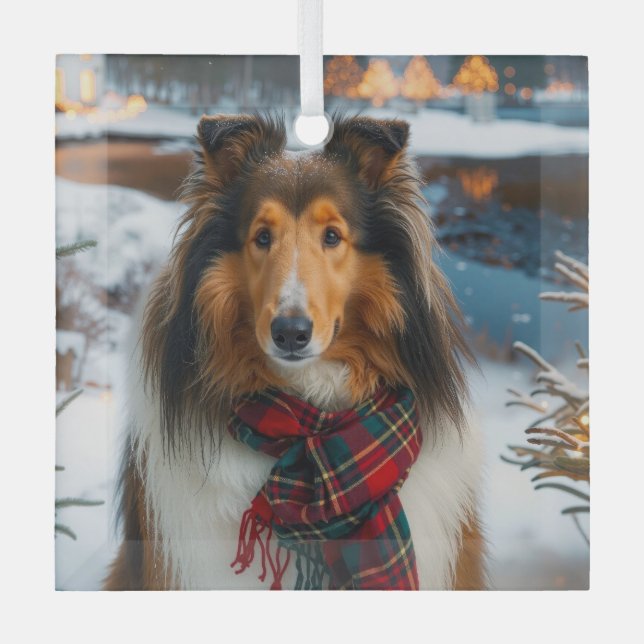 Collie Holiday  Ornament Aus Glas (Vorderseite)
