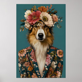 Collie im Anzug Poster, Collie Porträt, Collie Öl Poster