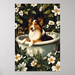 Collie im Badewannenposter, Lustiges Hundeposter,  Poster