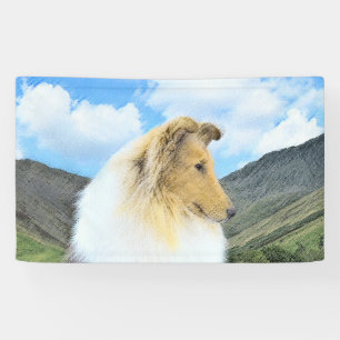 Collie in Mountains (Rough) Malerei - Hunde Kunst Banner