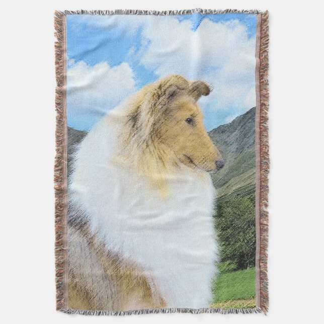 Collie in Mountains (Rough) Malerei - Hunde Kunst Decke (Vorderseite Vertikal)