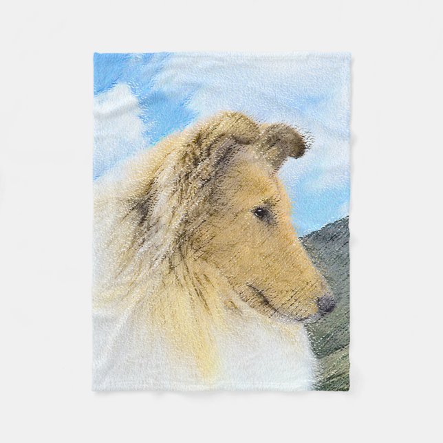 Collie in Mountains (Rough) Malerei - Hunde Kunst Fleecedecke (Vorderseite)