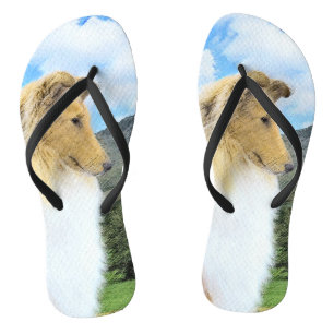 Collie in Mountains (Rough) Malerei - Hunde Kunst Flip Flops