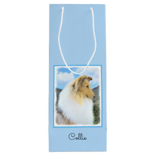 Collie in Mountains (Rough) Malerei - Hunde Kunst Geschenktüte Für Weinflaschen
