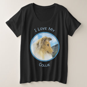 Collie in Mountains (Rough) Malerei - Hunde Kunst Große Größe T-Shirt