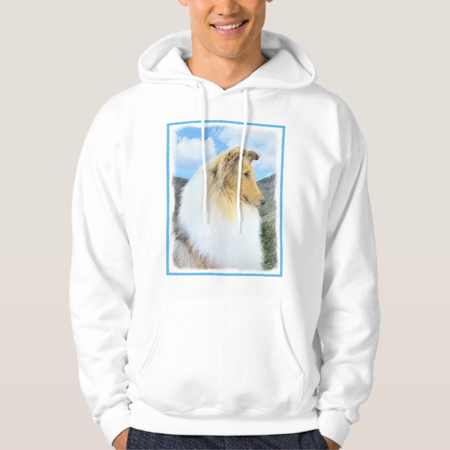 Collie in Mountains (Rough) Malerei - Hunde Kunst Hoodie (Vorderseite)