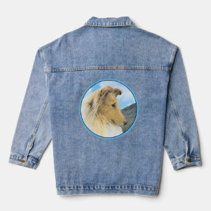 Collie in Mountains (Rough) Malerei - Hunde Kunst Jeansjacke