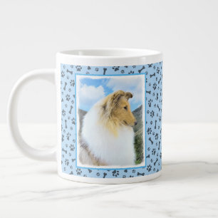 Collie in Mountains (Rough) Malerei - Hunde Kunst Jumbo-Tasse