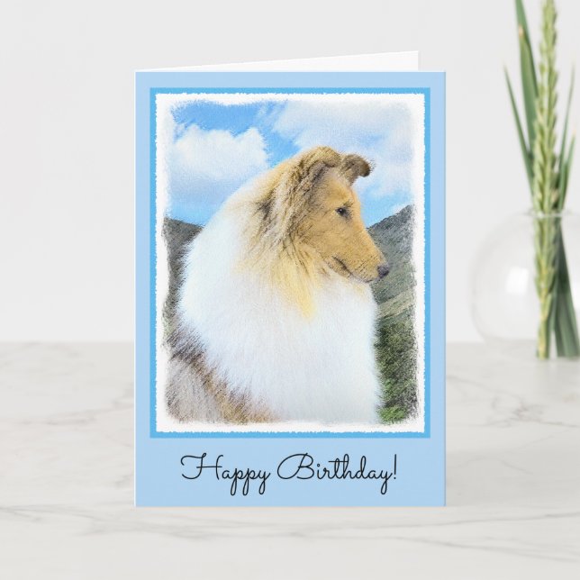 Collie in Mountains (Rough) Malerei - Hunde Kunst Karte (Vorderseite)