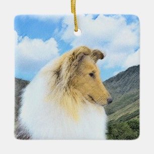 Collie in Mountains (Rough) Malerei - Hunde Kunst Keramikornament