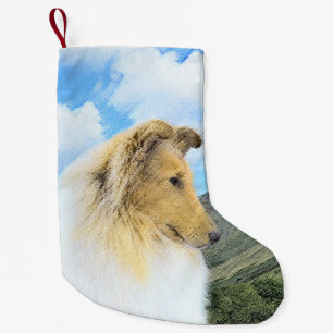 Collie in Mountains (Rough) Malerei - Hunde Kunst Kleiner Weihnachtsstrumpf
