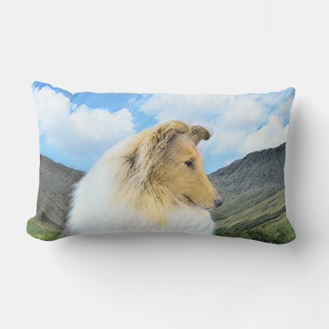 Collie in Mountains (Rough) Malerei - Hunde Kunst Lendenkissen (Vorderseite)