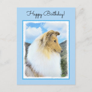 Collie in Mountains (Rough) Malerei - Hunde Kunst Postkarte