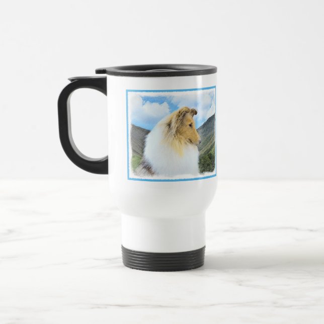Collie in Mountains (Rough) Malerei - Hunde Kunst Reisebecher (Links)