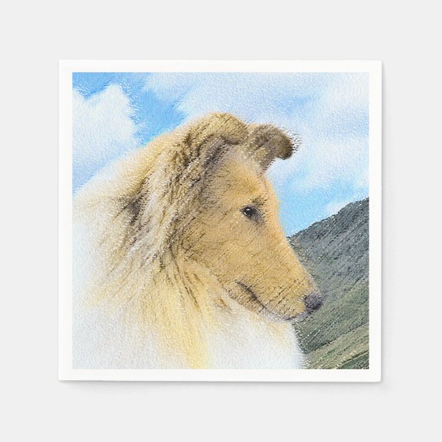 Collie in Mountains (Rough) Malerei - Hunde Kunst Serviette (Vorderseite)