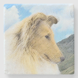 Collie in Mountains (Rough) Malerei - Hunde Kunst Steinuntersetzer