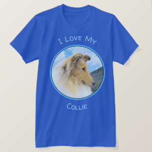 Collie in Mountains (Rough) Malerei - Hunde Kunst T-Shirt