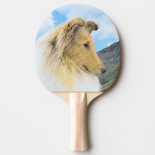 Collie in Mountains (Rough) Malerei - Hunde Kunst Tischtennis Schläger