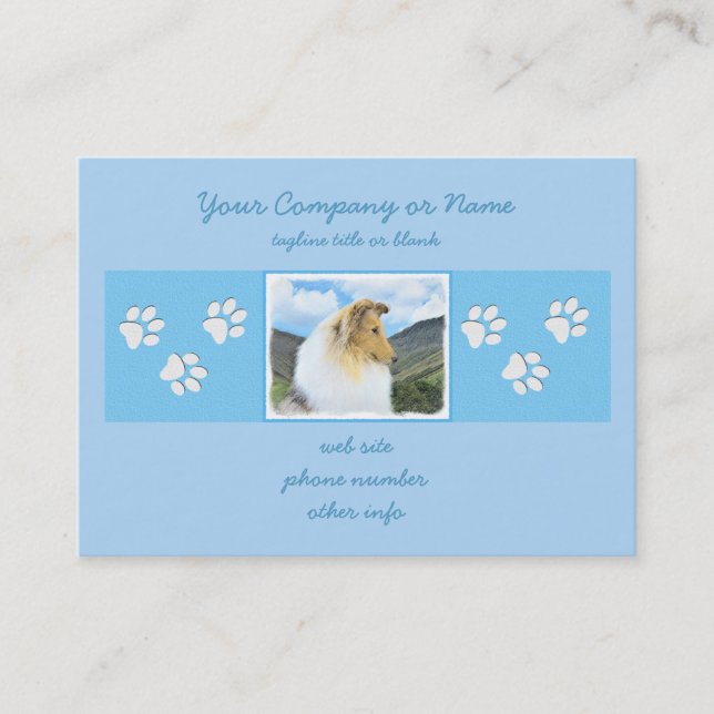 Collie in Mountains (Rough) Malerei - Hunde Kunst Visitenkarte (Vorderseite)