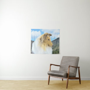 Collie in Mountains (Rough) Malerei - Hunde Kunst Wandteppich