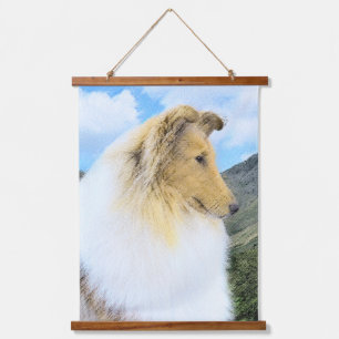 Collie in Mountains (Rough) Malerei - Hunde Kunst Wandteppich Mit Holzrahmen
