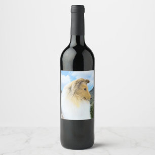 Collie in Mountains (Rough) Malerei - Hunde Kunst Weinetikett