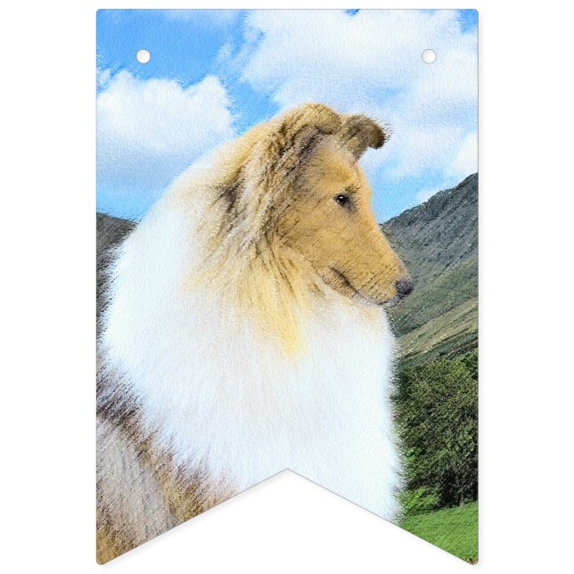 Collie in Mountains (Rough) Malerei - Hunde Kunst Wimpelkette (Erste Fahne)
