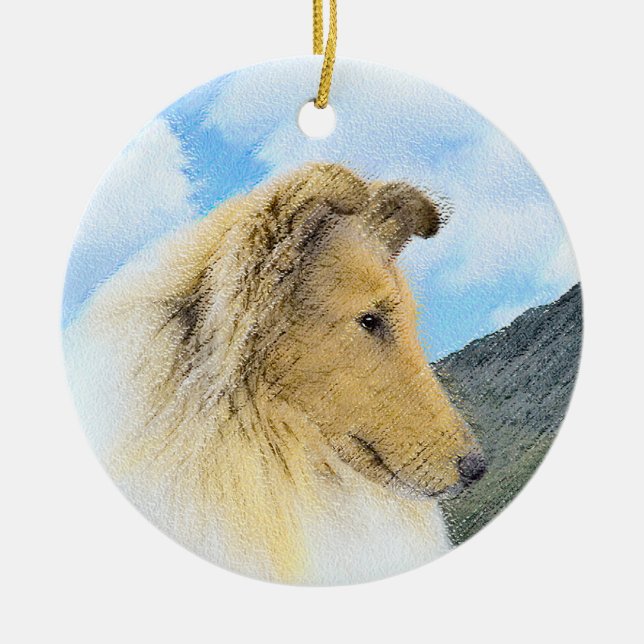 Collie in Mountains (Rough) Painting - Dog Art Keramik Ornament (Vorne)