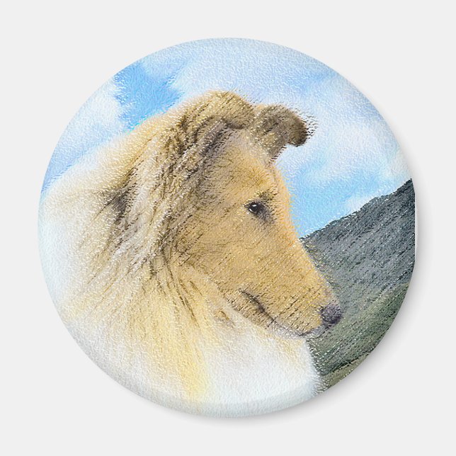 Collie in Mountains (Rough) Painting - Dog Art Magnet (Vorne)