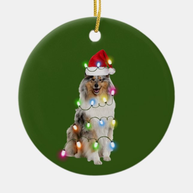 Collie mit Hat Lights Christmas Keramik Ornament (Vorne)