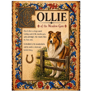 Collie, mittelalterliche Bestiarien-Kunst Postkarte