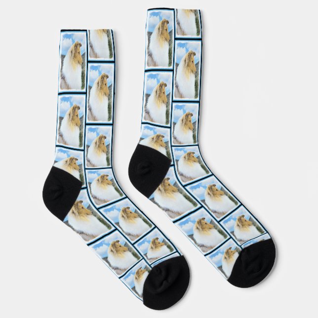 Collie Painting Rough Sable Merle Original Dog Art Socken (Rechts)