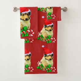 Collie Puppy Christmas Badhandtuch Set
