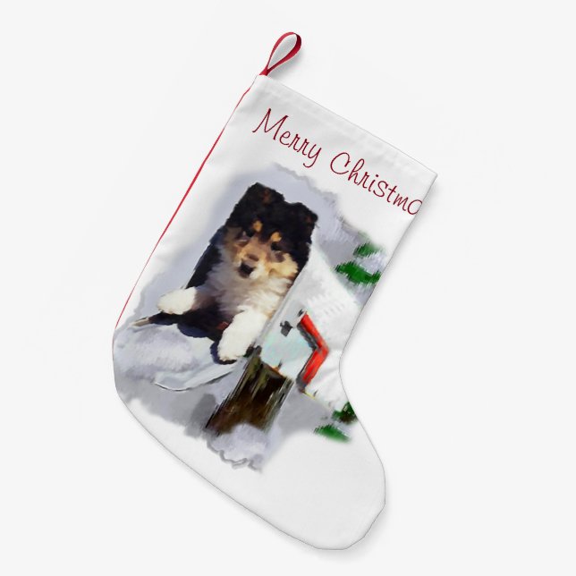 Collie Puppy Christmas Kleiner Weihnachtsstrumpf (Vorderansicht (hängend))