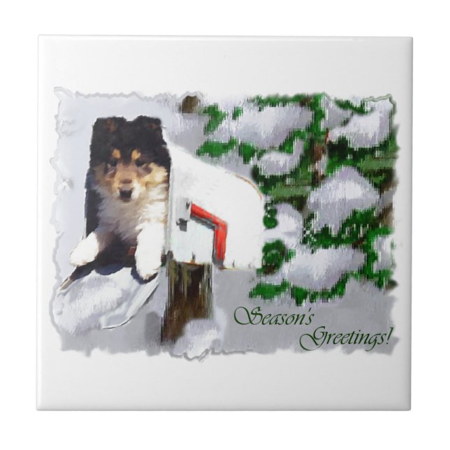 Collie Puppy Christmas Mailbox Fliese (Vorderseite)