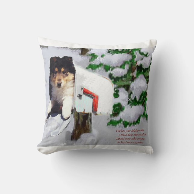 Collie Puppy Christmas Mailbox Kissen (Vorderseite)