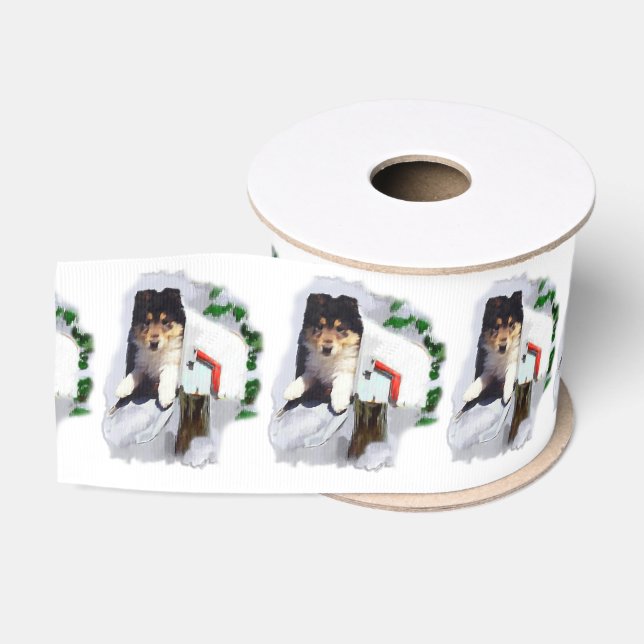 Collie Puppy in der Mailbox Weihnachten Ripsband (Spule)