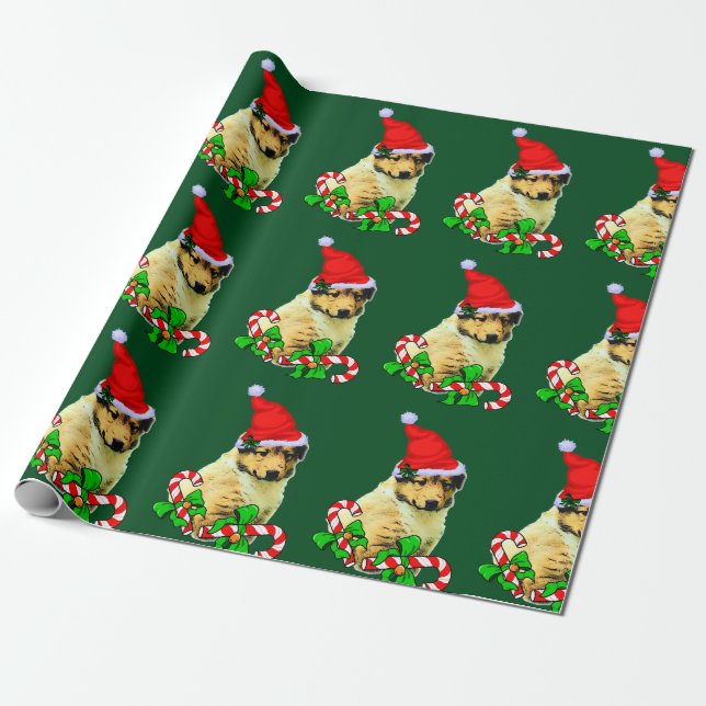 Collie Puppy Weihnachtsmannmütze Christmas Geschenkpapier (Ungerollt)