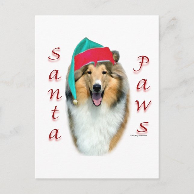 Collie (rau) Santa Paws Feiertagspostkarte (Vorderseite)