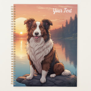 Collie rouge et blanc au bord du lac