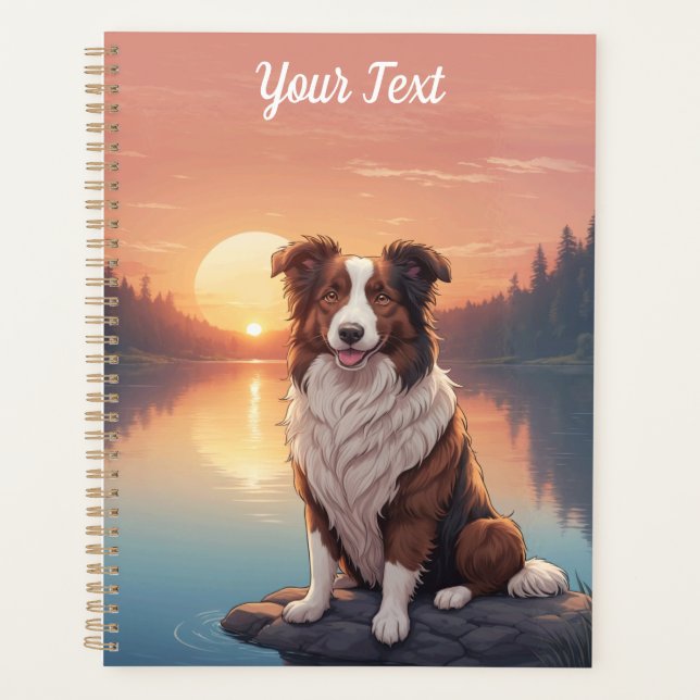 Collie rouge et blanc par lac (Devant)