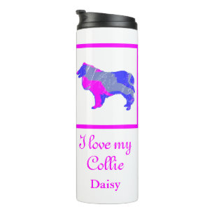 Collie Rough Dog Hot Pink & Blue Silhouette Thermosbecher