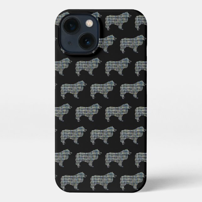 Collie Rough Dog Niedliche Silhouette Grid Black iPhone Hülle (Rückseite)