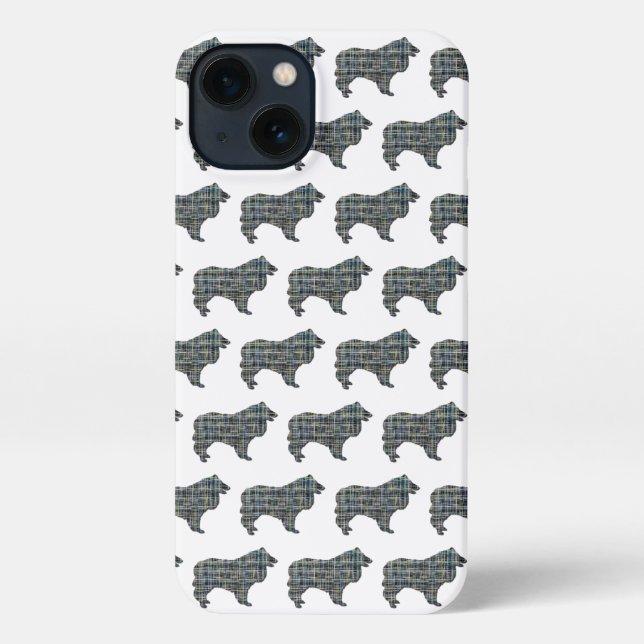 Collie Rough Dog Niedliche Silhouette Grid Blue iPhone Hülle (Rückseite)