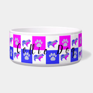 Collie Rough Dog & Paw Hot Pink und Blue Pet Bowl Napf