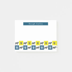 Collie Rough Dog & Paw Yellow & Blue Grid Post-it Klebezettel