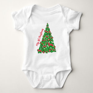 Collie Rough Dog Silhouette Weihnachtsbaum Red Baby Strampler
