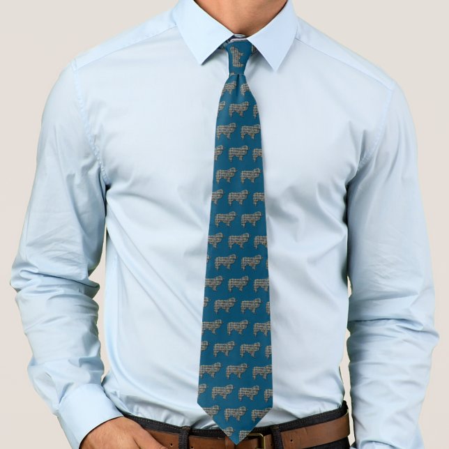 Collie Rough Hund Krawatte Gelb & Schwarz Grid Bla (Rough Collie dog silhouette grid blue tie)