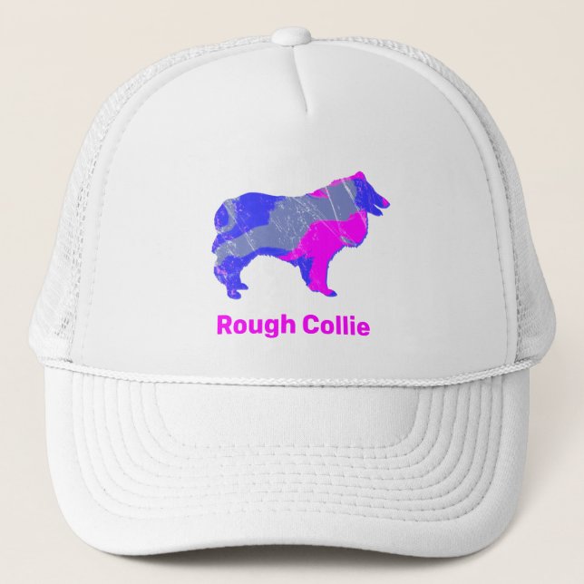 Collie Rough Hund Niedlich Pink Silhouette Custom Truckerkappe (Vorderseite)